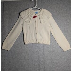 Draper James Cardigan Girls Size 5 Cream Preppy Holiday Red Bow Classic Elegant